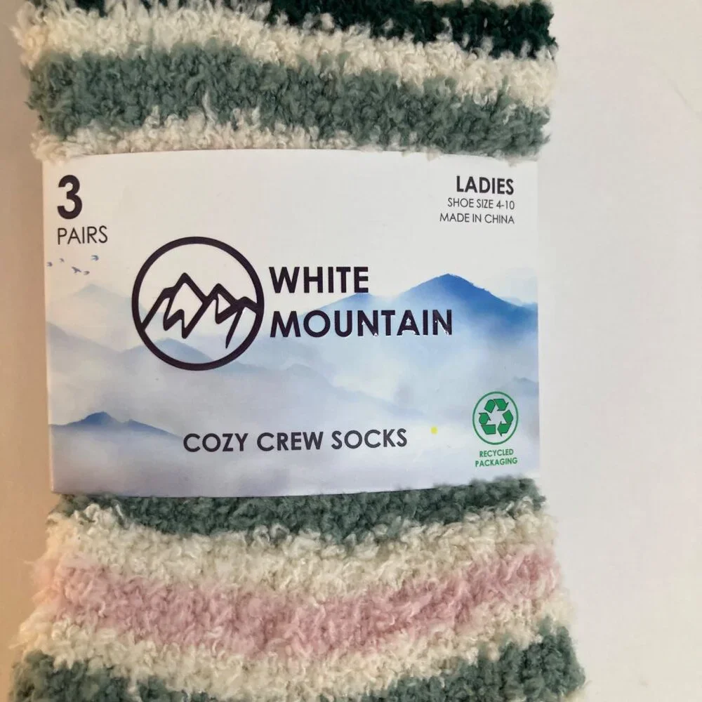 Womens White Mountain Cozy Crew Socks 3 Pair Set Size 6 - 10 Polyester Spandex W